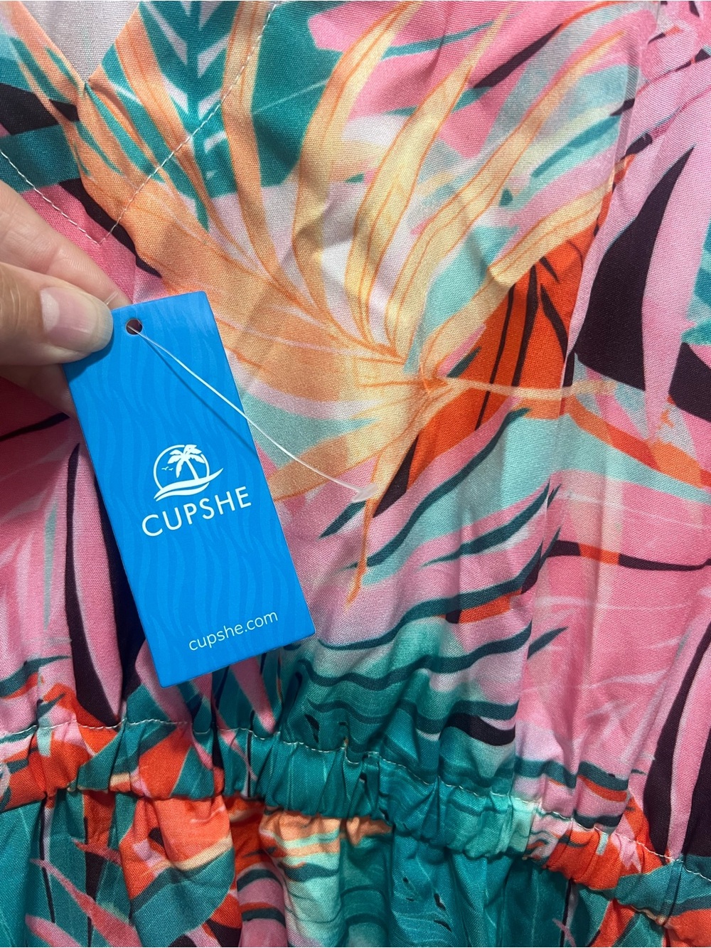 NWOT Cupshe Pink Teal Tropical Print Cover-Up Size Large - Picture 7 of 8